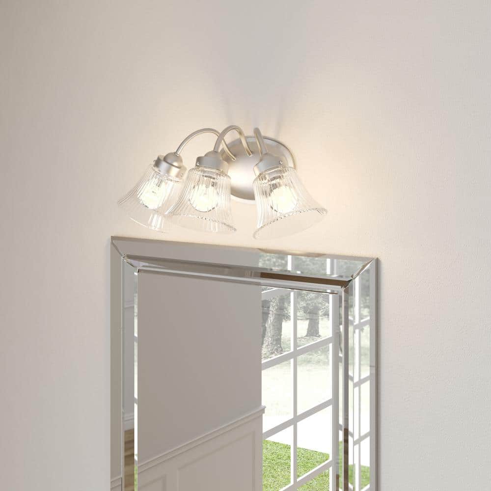 Brushed Nickel 3-Light Bath & Vanity Fixture with Fluted Glass Shades