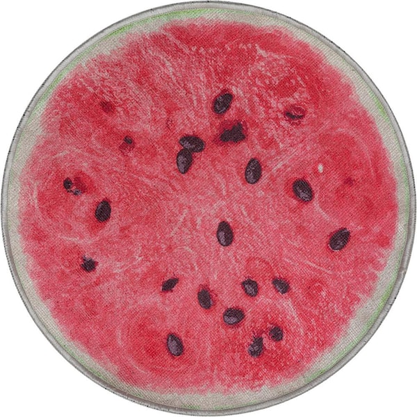 Apollo Watermelon Modern Printed Red 3 ft. 3 in. Round Area Rug