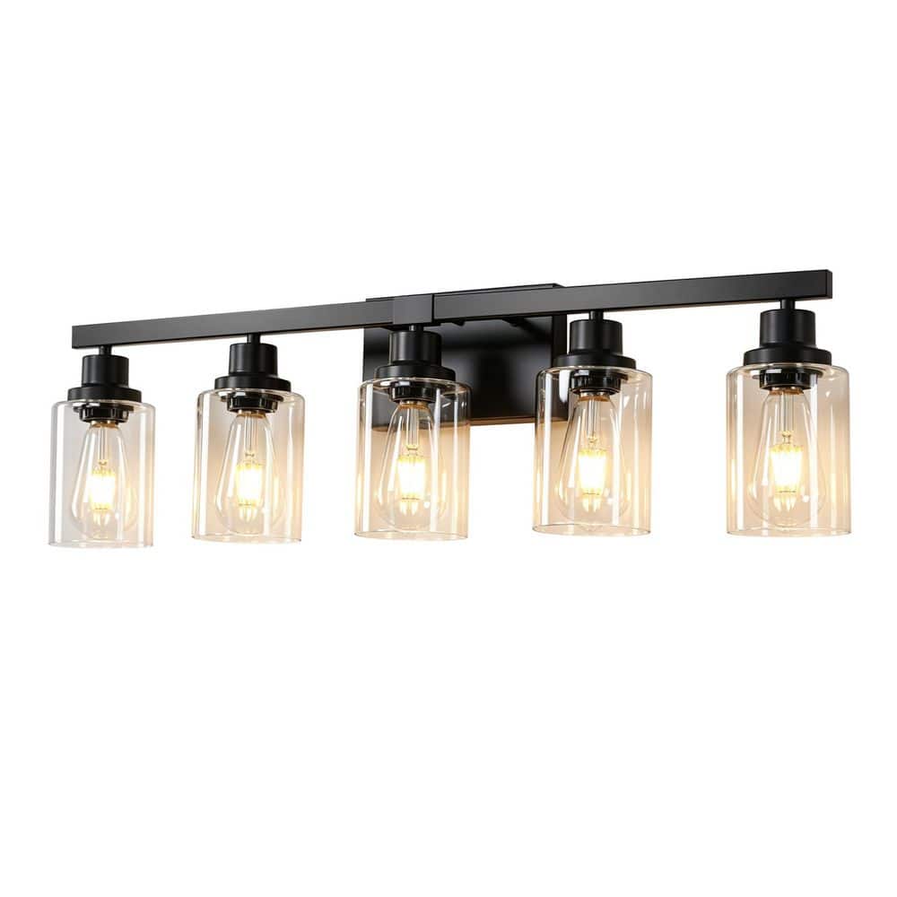 31.1 in. 5-Light Matte Black Bathroom Vanity Light with Clear Glass Shade price history on PriceWatchPro