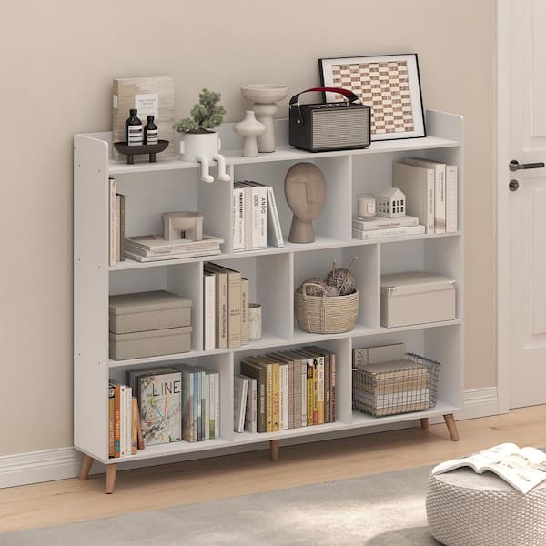 Claude 46.06 in. Tall White Wood 10-Shelf Bookcase