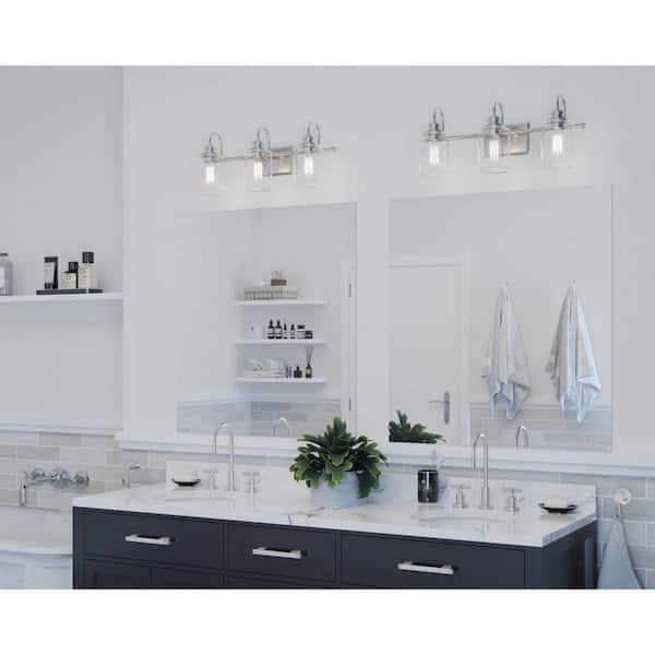 Aiken 3-Light Brushed Nickel Clear Glass Farmhouse Bath Vanity Light