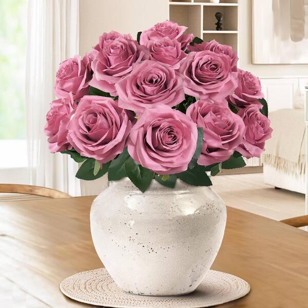 LIVING LUXURY 18 in. Mauve Pink Artificial Queen Rose Flower Stem