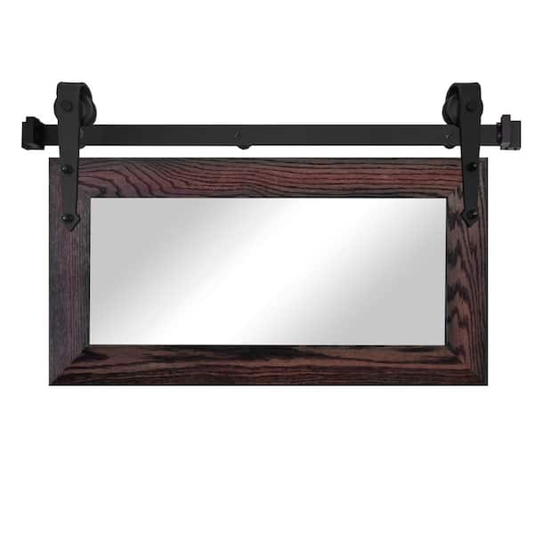 Rayne Mirrors (33 in. W x 16 in. H) Black Cherry Ozark Hardwood Mirror with Steel Barn Door Rail