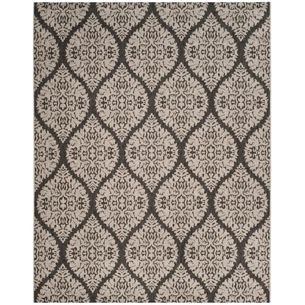 Courtyard 8 ft. x 10 ft. Stone/Gray Ornate Floral Trellis Indoor/Outdoor Area Rug
