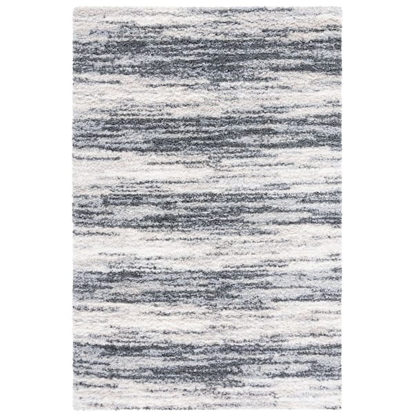 Berber Shag 7 ft. x 9 ft. Charcoal/Gray Distressed Striped Area Rug