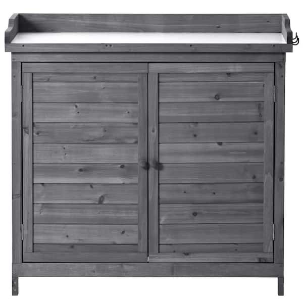 39 in. W x 19.1 in. D x 37.4 in. H. Gray Rustic Wood Outdoor Storage ...