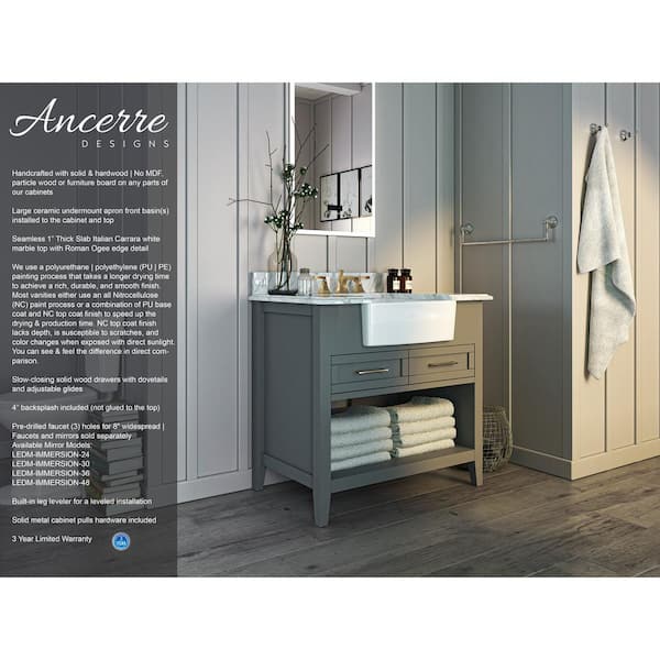 Hayley 36 in. W x 20.1 in. D x 34.6 H Bath Vanity in Sea Cloud Gray with Carrara White Marble Vanity Top