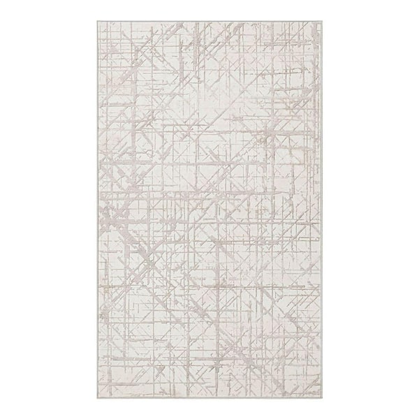 Aria Ivory 5 ft. x 7 ft. Woven Abstract Polyester Area Rug