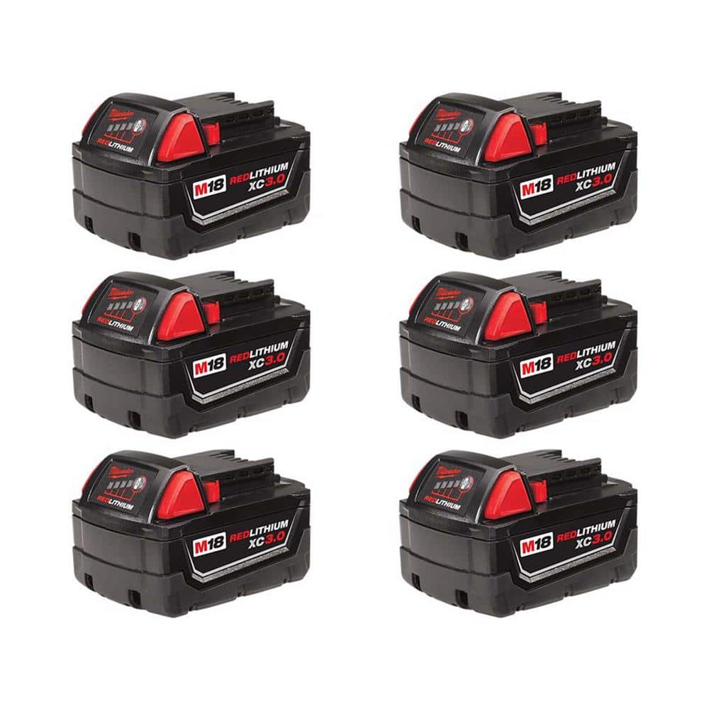 M18 18-Volt Lithium-Ion XC Extended Capacity Battery Pack 3.0Ah (6-Pack) -  Milwaukee, 48-11-1822X6