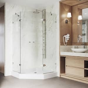 Gemini 47 in. L x 47 in. W x 79 in. H Frameless Pivot Neo-angle Shower Enclosure Kit in Brushed Nickel with Clear Glass