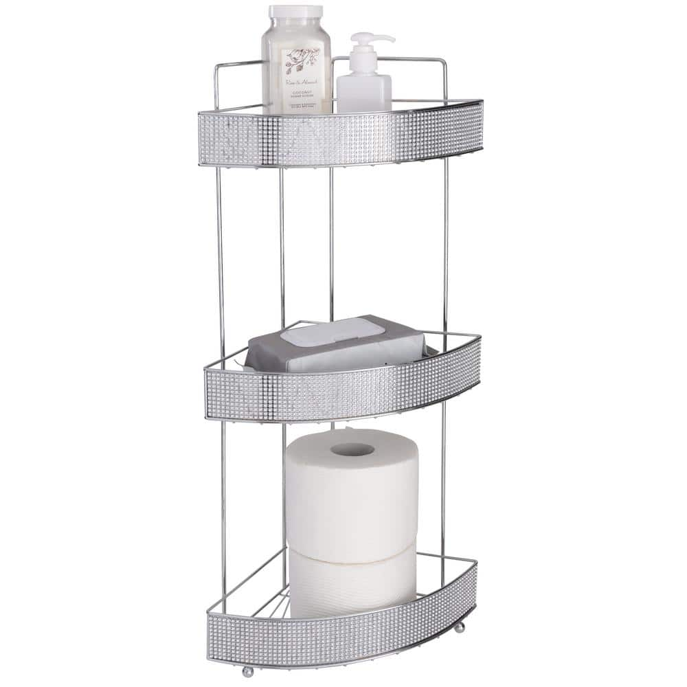 Bath Bliss 3 Tier Corner Bath Shelf in Pave Diamond Design