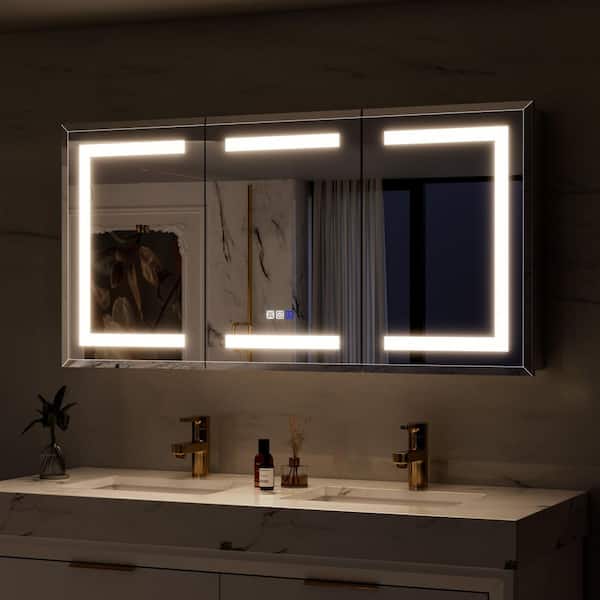 48 in. W x 24 in. H Rectangular Aluminum LED Medicine Cabinet with Mirror, Triple Tempered Mirror Door