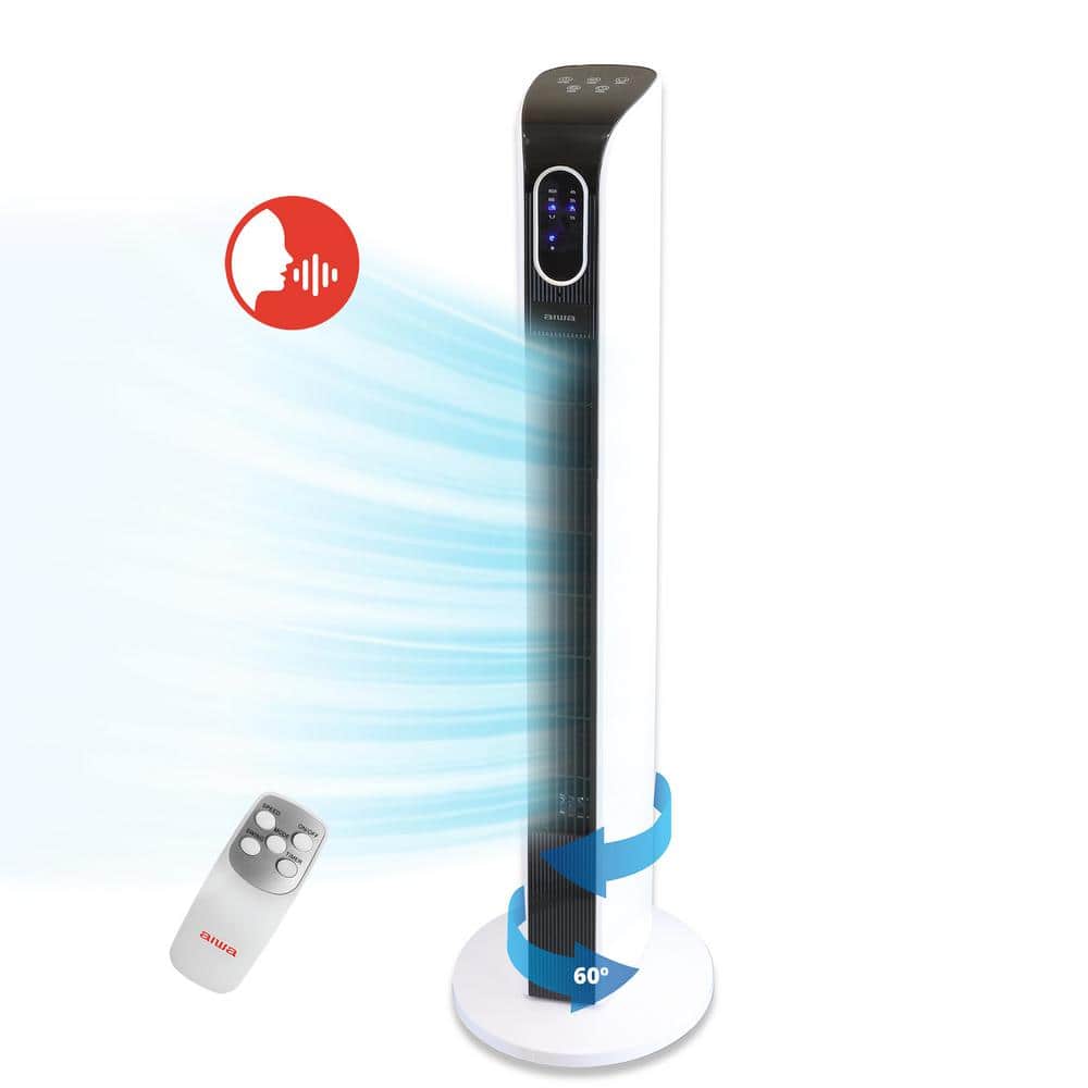 Voice Control 34 in. Tower Fan 5 in. Round 3-fan speed, White, Ultra Quiet, Cools Up to 650 sq. ft. price history on PriceWatchPro