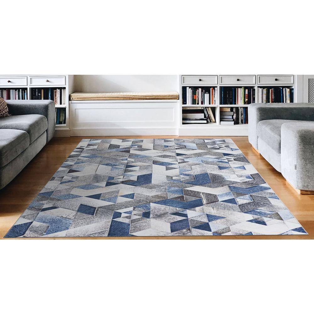 Prairie Falsterbo Modern Denim & Cream Faux Cowhide Rug, 8' x 10'