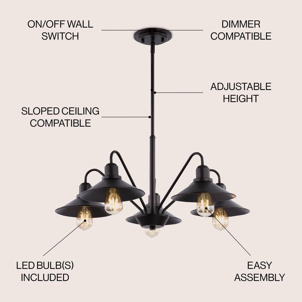 Cole 27" Black Iron Farmhouse Chandelier with Triangular Shades