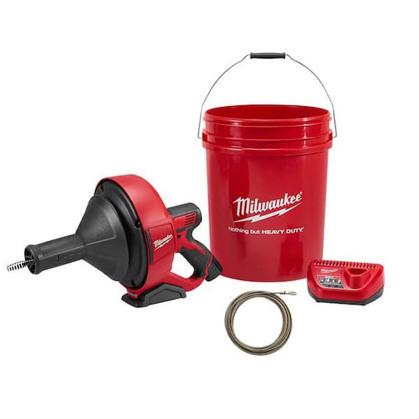 Milwaukee M12 12V Lithium-Ion Cordless Auger Snake Drain Cleaning Kit with 5/16 in. x 25 ft. Inner Core Drop Head