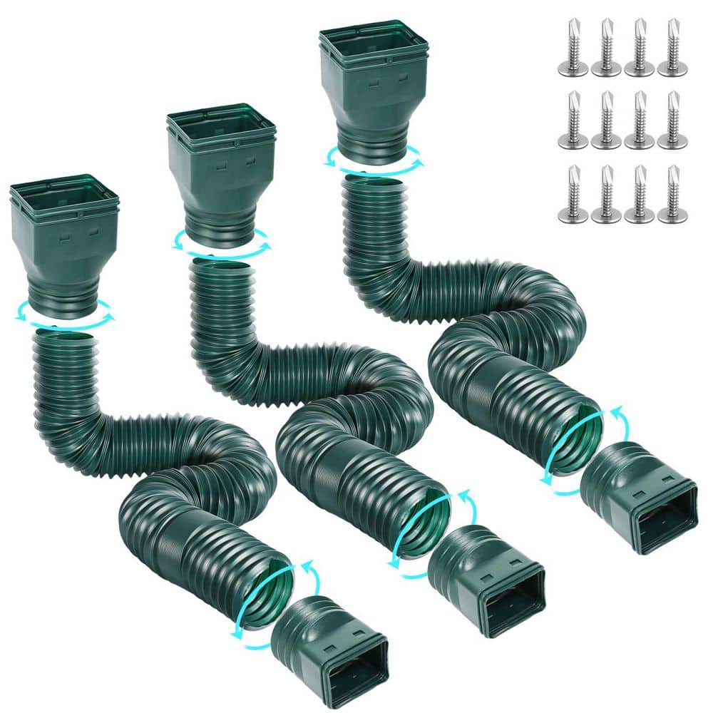 3 Pack Flexible Gutter Downspout Extensions with Adapters, 21 in. to 67 in. Downspout Extender, Green price history on PriceWatchPro