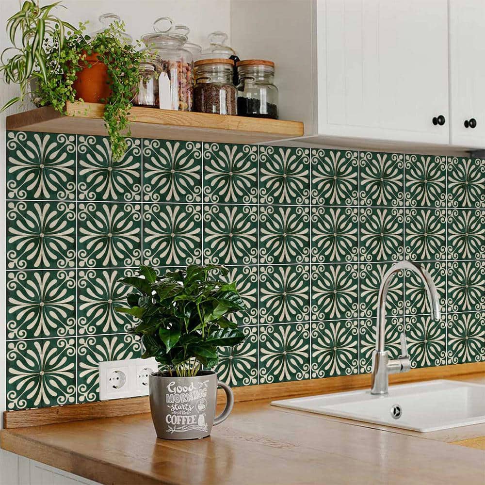 Dark Green and Beige 12x12-inch Vinyl Peel and Stick Mosaic Tile Set