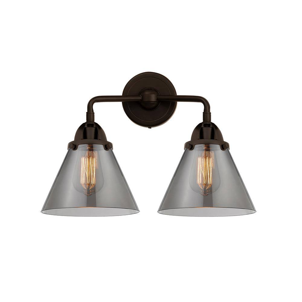 Cone 15.75 in. 2-Light Oil Rubbed Bronze Vanity Light with Black Glass Shade price history on PriceWatchPro