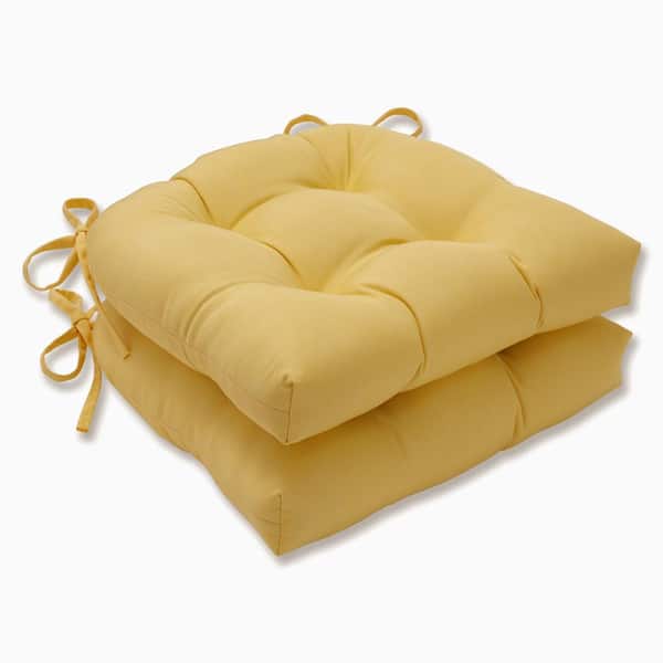 Pillow Perfect Solid 16 in. x 15.5 in. Outdoor Dining Chair Cushion in Yellow (Set of 2)
