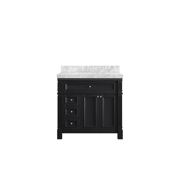 Willow Collections Paris 36 in. W x 22 in. D x 36 in. H Single Sink Bath Vanity Center in Black with 2 in. Carrara Marble Top