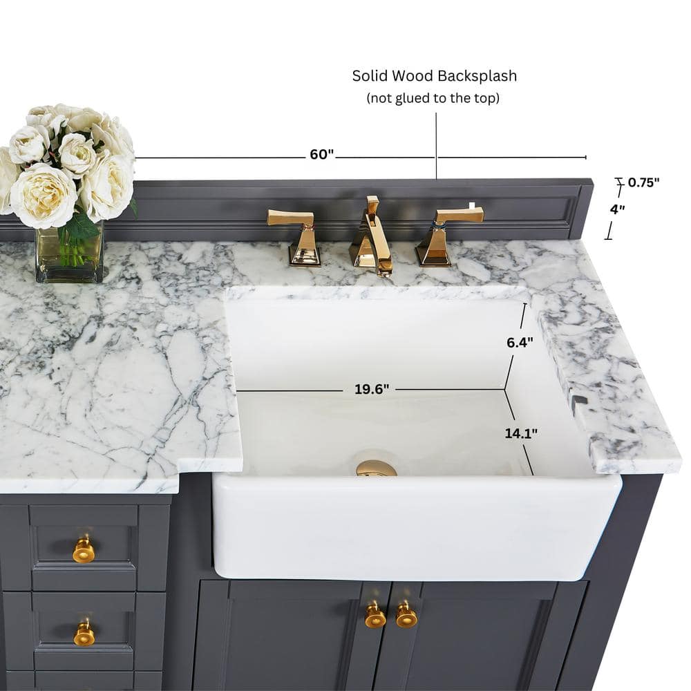 Adeline 60'' Sapphire Gray Double Bathroom Vanity with Marble Top