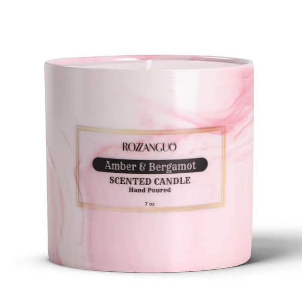 Pink Amber and Bergamot Scented Soy and Coconut Wax Blend Single Wick Hand Poured Ceramic Jar Candle