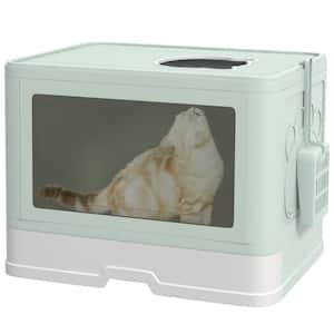 Enclosed Cat Litter Box with Front Entry, Top Exit, Cat Pull-Out Litter Tray, Odor Control, Scoop and Brush, Green