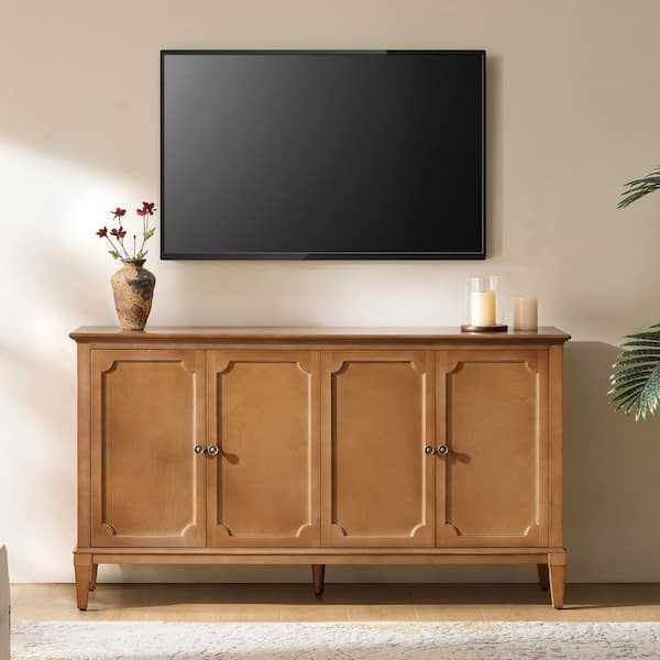 Pam Teak 58 in. Wide 4 Door Wood Sideboard with Adjustable Shelves