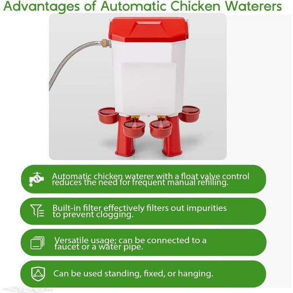 Automatic Chicken Water Dispenser Automatic Chicken Waterer - 2 Gallon Float System With 13ft Hose (Fits 3/4" & 1/2" Faucets) Duck Waterer