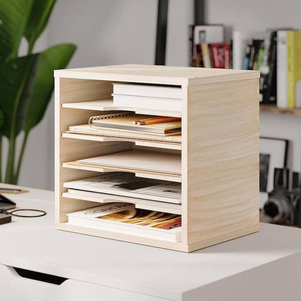 Natural 13.6 in. x 12 in. Wood Modern Desk File Organizer