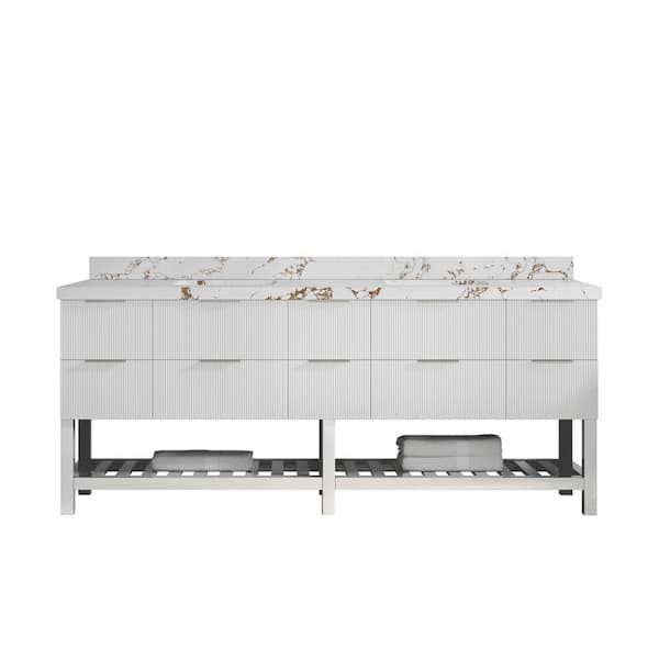 Willow Collections Catalina 84 in. W x 22 in. D x 36 in. H Double Sink Bath Vanity in White with 2 in. Viola Brown Qt. Top
