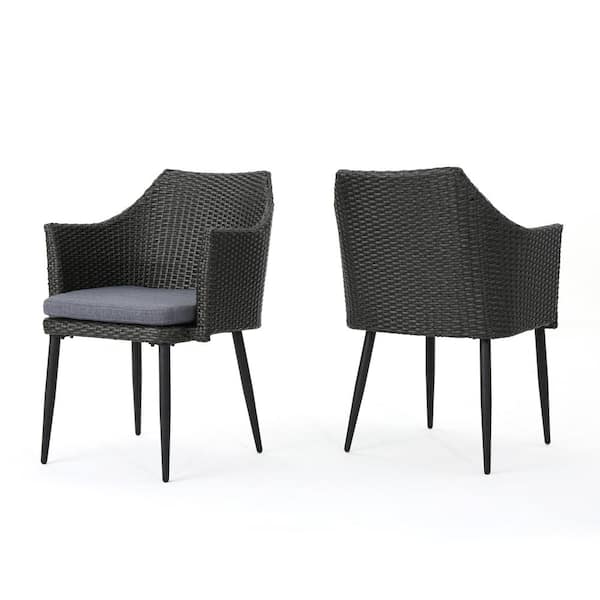 Unbranded Wicker Outdoor Lounge Chair with Gray Cushions, Iron Frame for Garden Patio Porch (2-Pack)