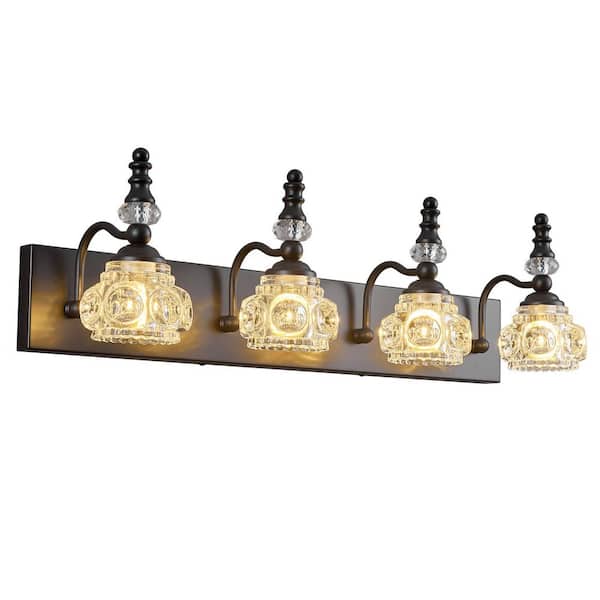 Home Lighting Fixture Width 27.55" In. " 4-light Black Modern Glass Crystal Vanity Light-Vintage For Bathroom(JW-493)