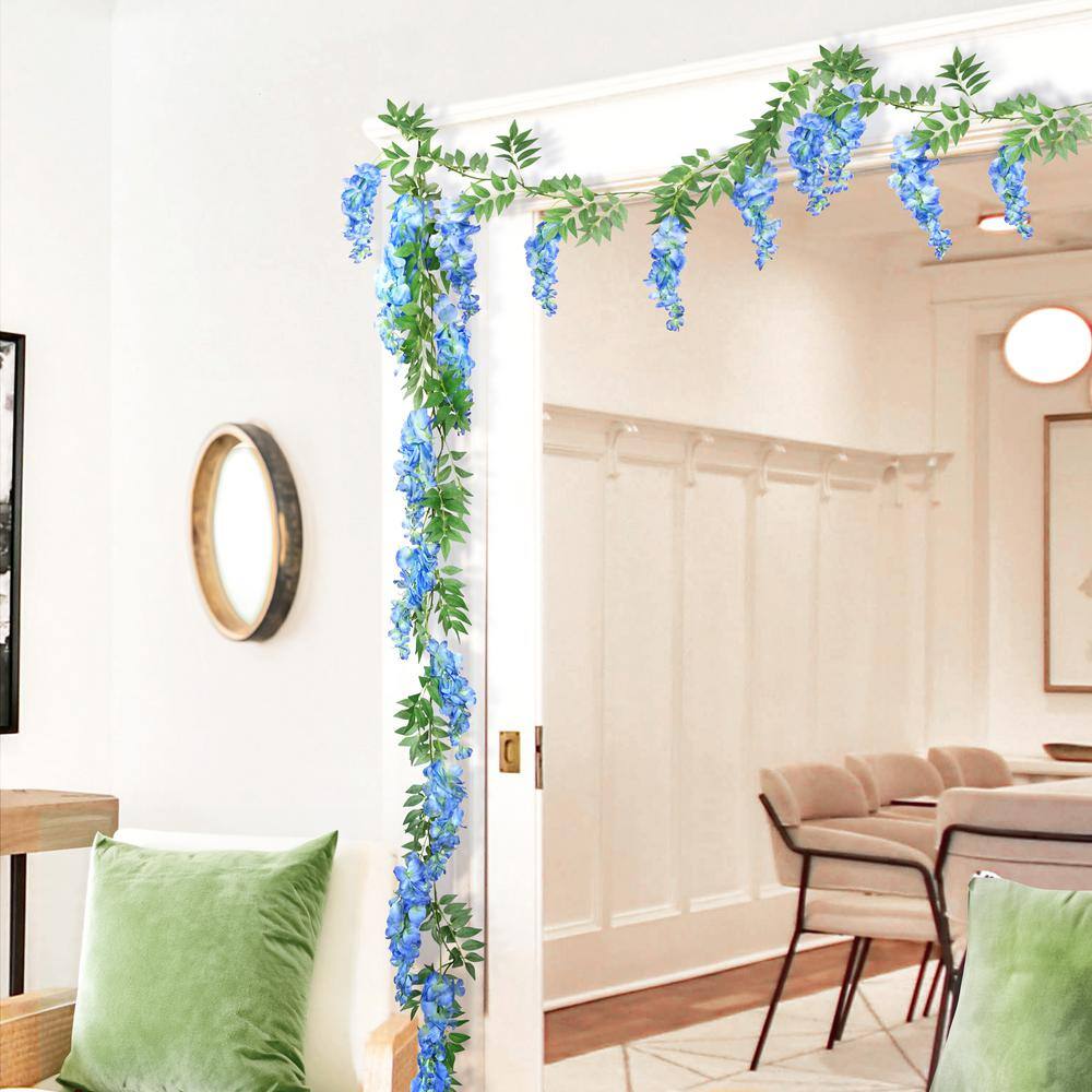 6 ft. Blue Artificial Wisteria Flower Garland Hanging Vine (Set of 2