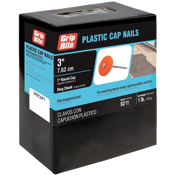 Grip-Rite 3 in. x 11-Gauge Plastic Round Cap Roofing Nails 1 lb. Box