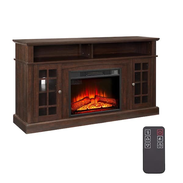 58 in. Classic Electric Fireplace TV Stand with Glass Doors and Adjustable Shelves in Espresso
