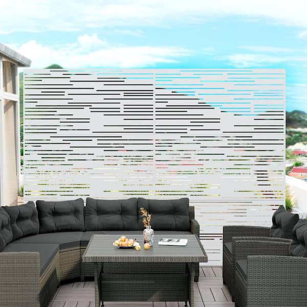 Tunearary 76 in. H Indoor Outdoor Waterproof Rustproof White Striped Pattern Metal Privacy Screen