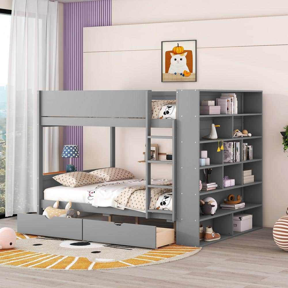 Reviews for Harper & Bright Designs Gray Full over Full Wood Bunk Bed ...