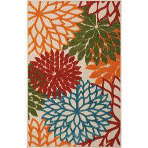 Aloha Green 3 ft. x 4 ft. Floral Modern Indoor/Outdoor Area Rug