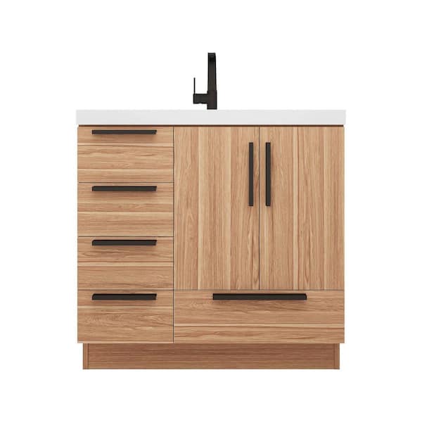 Carla 36 in. W x 20 in. D x 35 in. H Single Sink Freestanding Bath Vanity in White Oak with White Acrylic Top