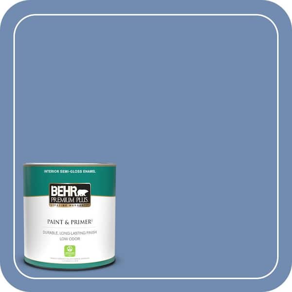 BEHR PREMIUM PLUS 1 qt. #590D-5 Windsurf Blue Semi-Gloss Enamel Low Odor Interior Paint & Primer
