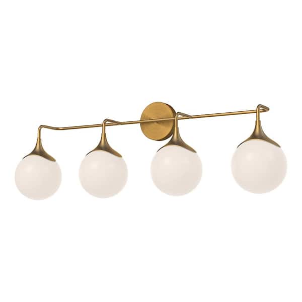 Nouveau 35-in 4 Light 40-Watt Aged Gold/Opal Matte Glass Vanity Light