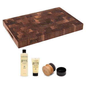 18 in. x 12 in. Rectangle Walnut Wood Reversible Cutting Board with Maintenance Set