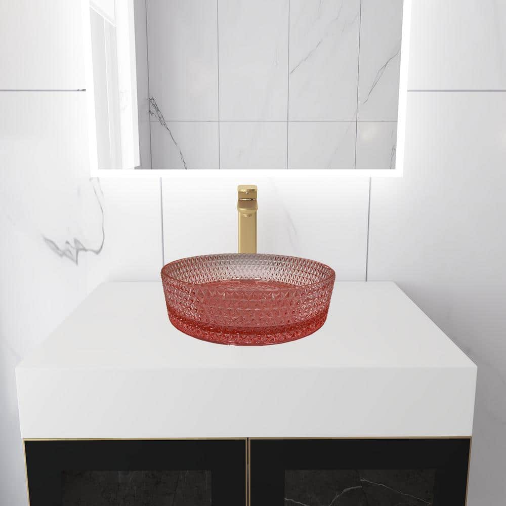 Champagne Pink 16" Textured Glass Circular Bathroom Vessel Sink