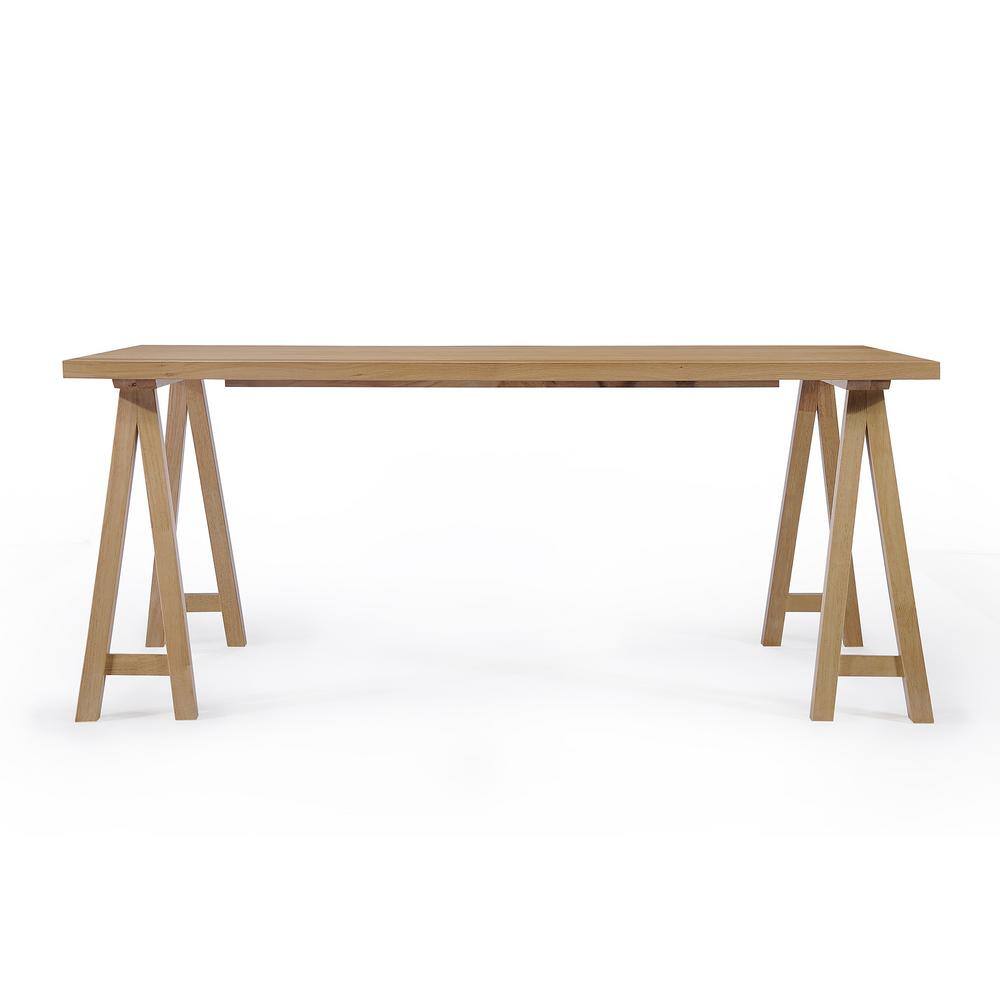 Natural Oak Finish Farmhouse Dining Table with Wooden Legs
