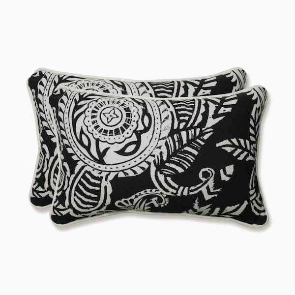 Pillow Perfect Paisley Black/Ivory Addie Rectangular Outdoor Lumbar Pillow 2-Pack