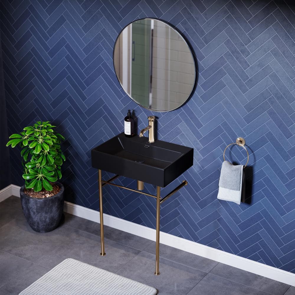 Claire 24 in. Ceramic Matte Black Console Sink Basin Gold Legs price history on PriceWatchPro