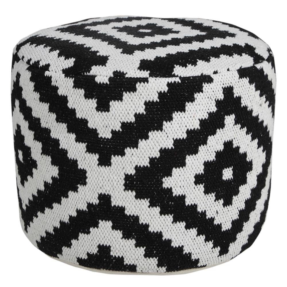 Monochromatic Medallion Geometric Round Pouf Ottoman