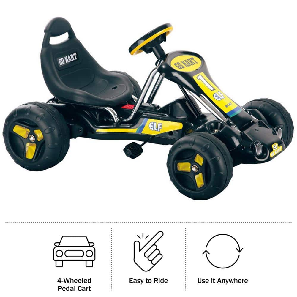 Black and Yellow 4-Wheel Pedal Go Kart for Kids